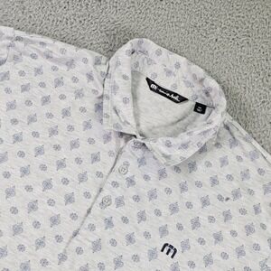 Travis Mathew Polo Shirt Mens 2XL Gray Geometric Print Golf Stretch Short Sleeve